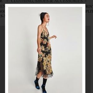Zara floral lace slip midi dress